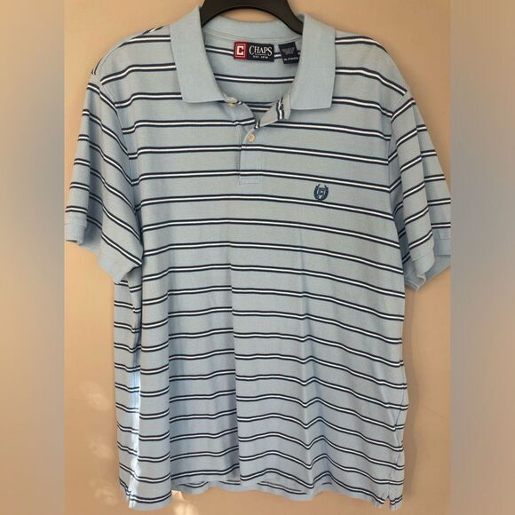 XL Men’s Chaps Light Blue Striped Polo Shirt EUC - Picture 1 of 4